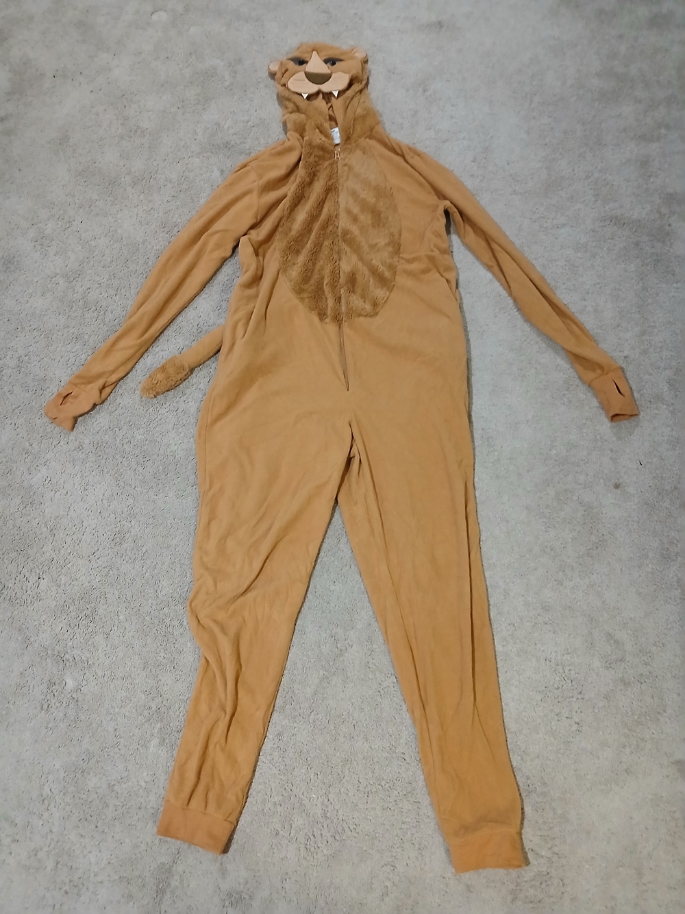 Unisex Spirit Halloween Lion Warm Costume XL Brown Hooded Zip Closure